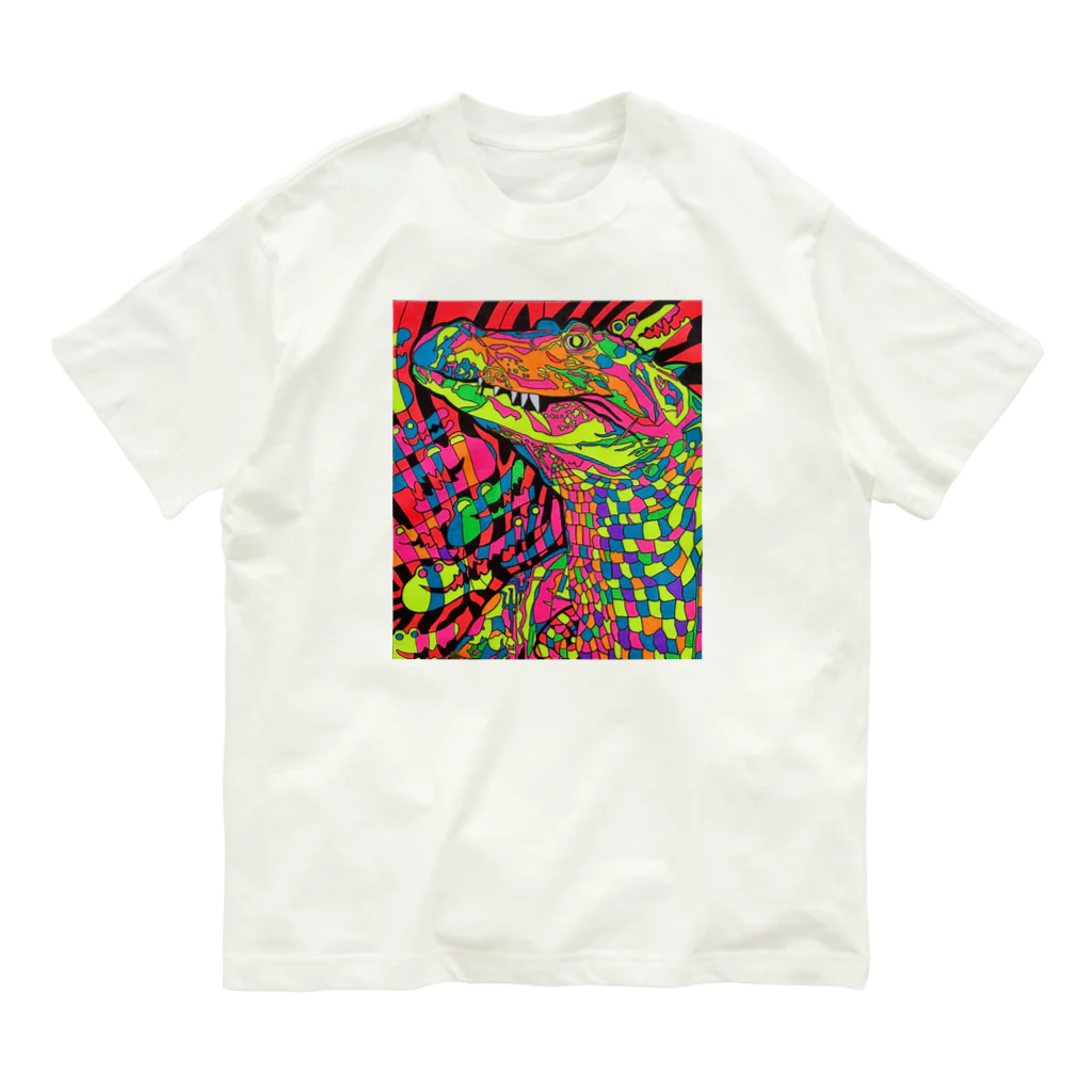 動物絵 Jamanakocic storeのワニロック オーガニックコットンTシャツ