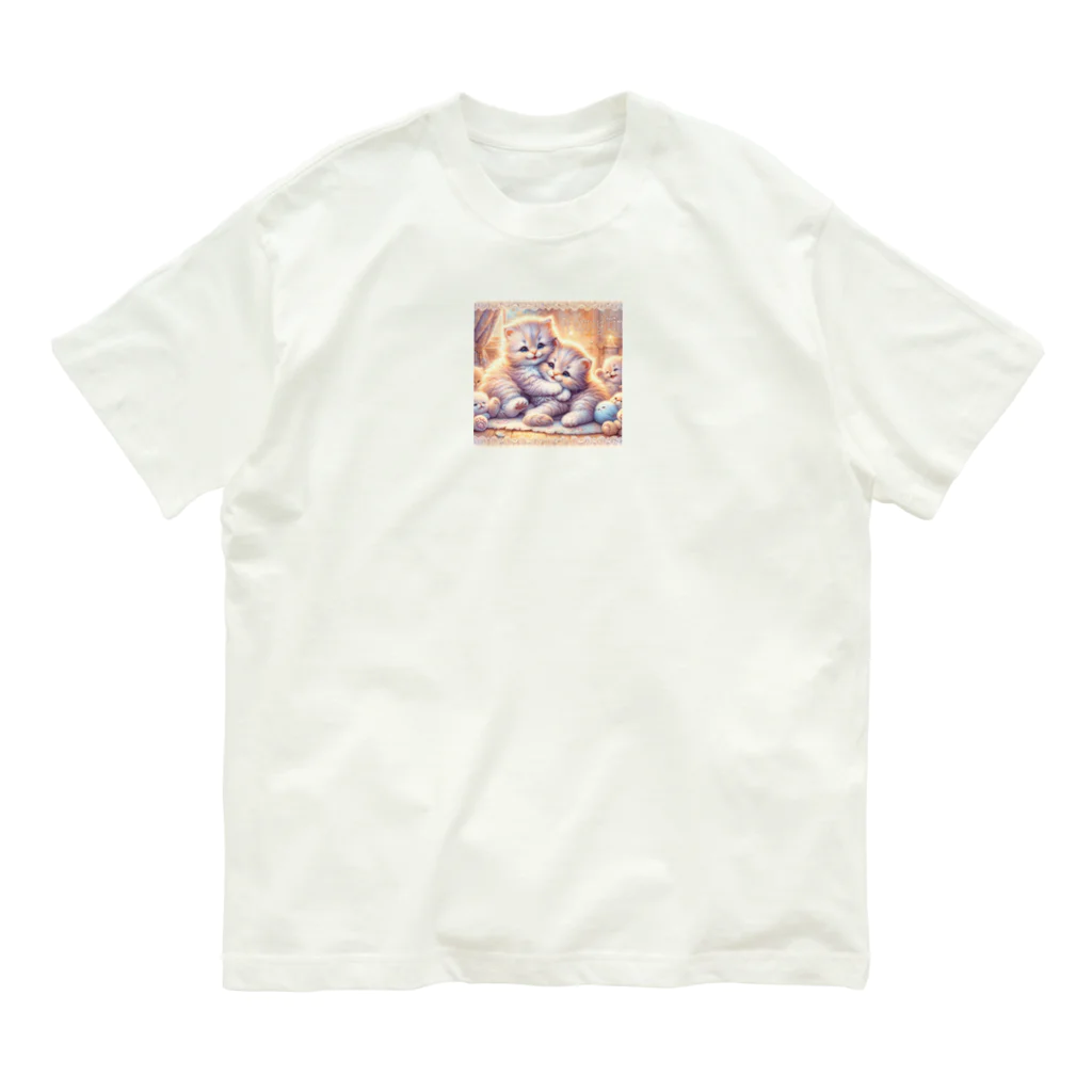 Yuya-Naganoの仲良く遊ぶ兄弟の猫 オーガニックコットンTシャツ