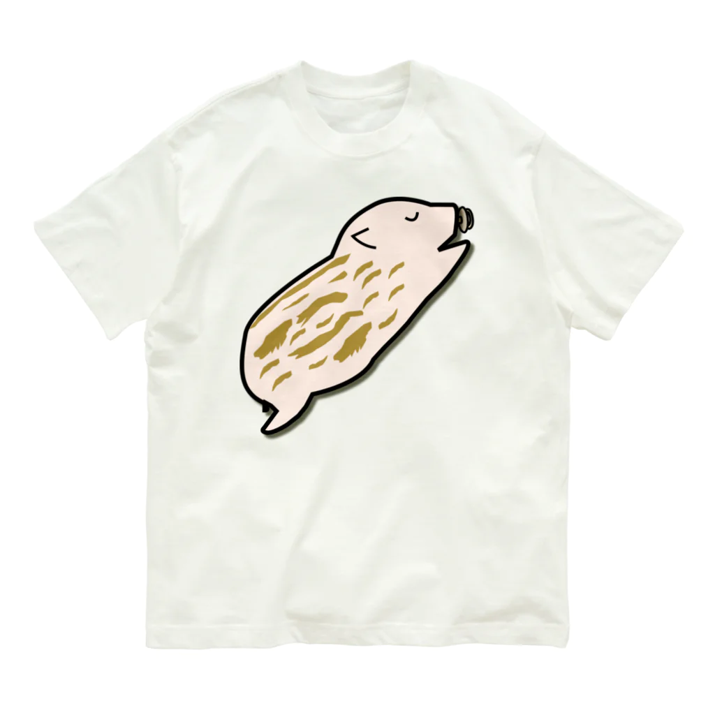 Drecome_Designの【猪の赤ちゃん】眠る瓜坊(うりぼう) オーガニックコットンTシャツ