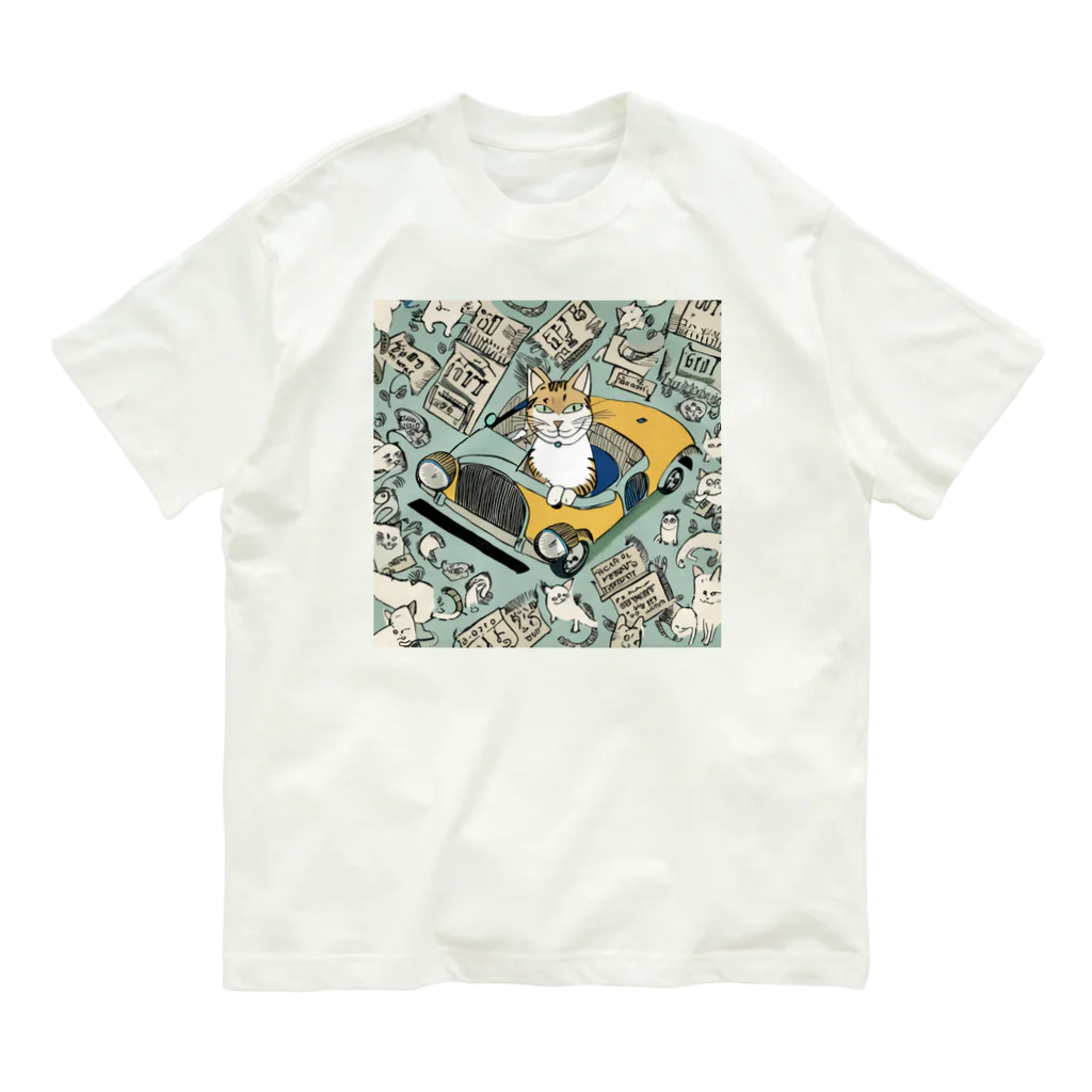 MEGROOVEのドライブキャット🐱 オーガニックコットンTシャツ