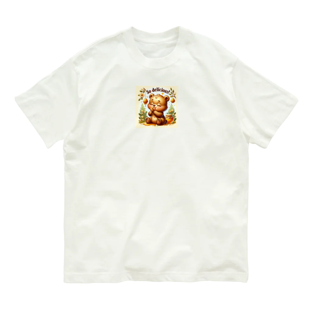 Yuya-Naganoの可愛い小熊が蜂蜜を美味しそうに舐めています オーガニックコットンTシャツ