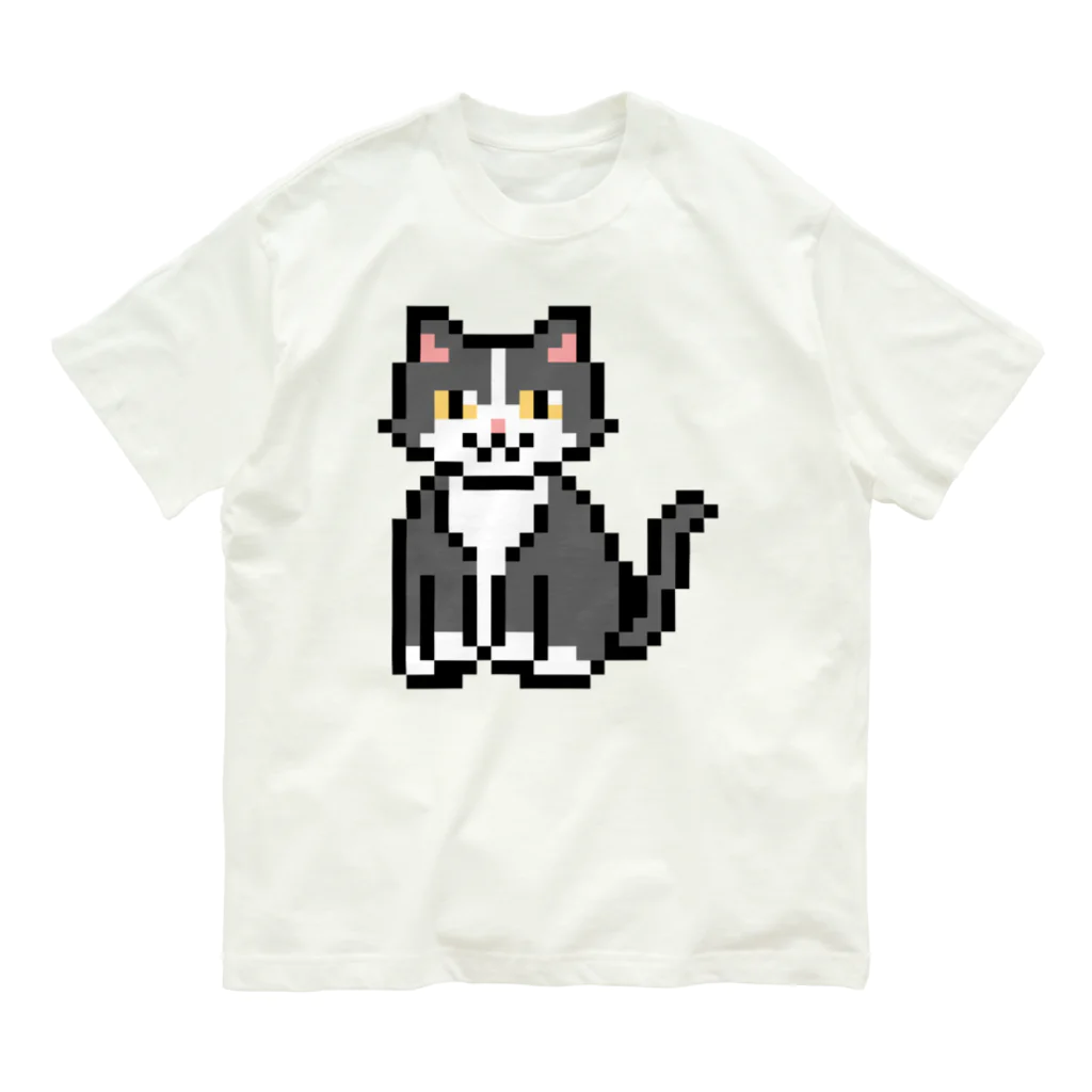 モチクマのハチワレ猫のドット絵 オーガニックコットンTシャツ