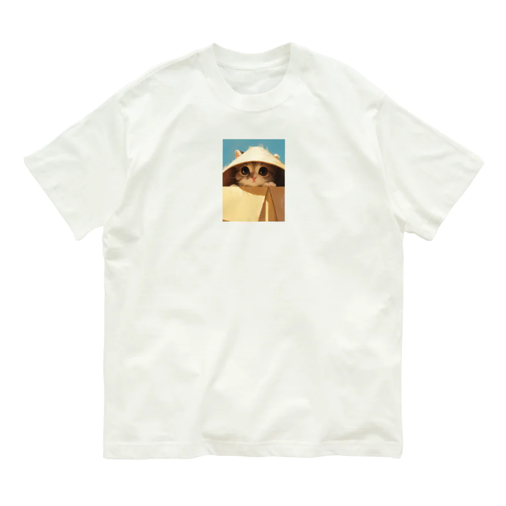 AQUAMETAVERSEの箱からのぞいている子猫　ラフルール　1859 Organic Cotton T-Shirt