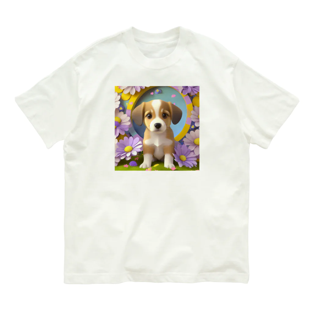 chan-takehaniの陽気な子犬と春の花々 Organic Cotton T-Shirt