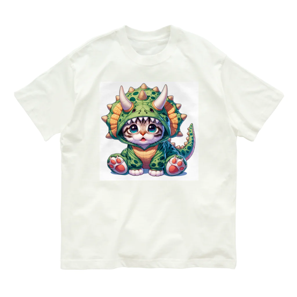 IloveCatの子猫とトリケラトプスのフード Organic Cotton T-Shirt