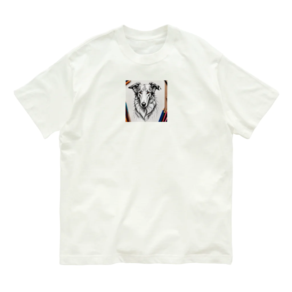 マニーのわんちゃんグッズの ボルゾイ（犬）をモチーフにしたわんちゃんNo.2 Organic Cotton T-Shirt