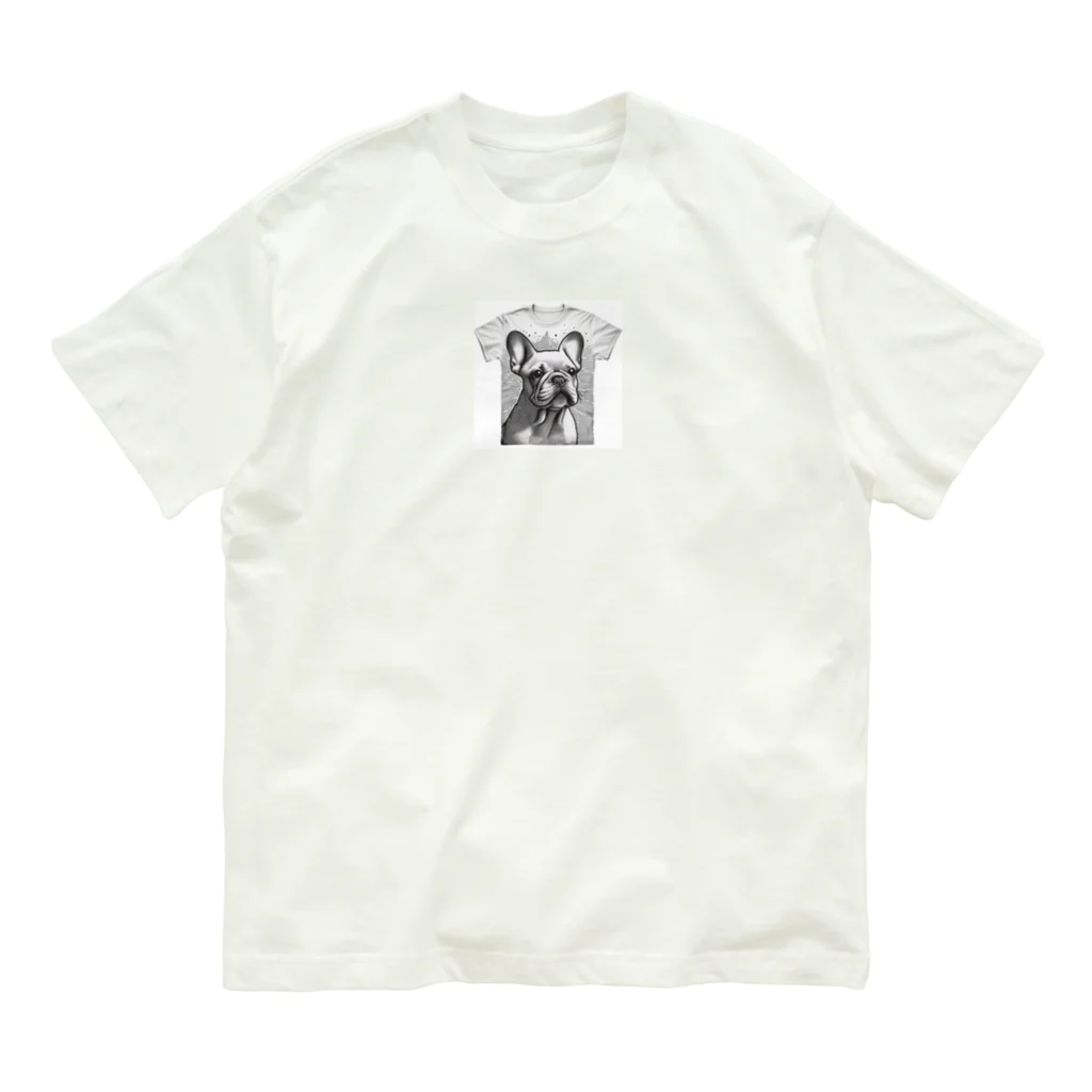 鼻ぺちゃ犬と和猫のデッサンフルブルON オーガニックコットンTシャツ