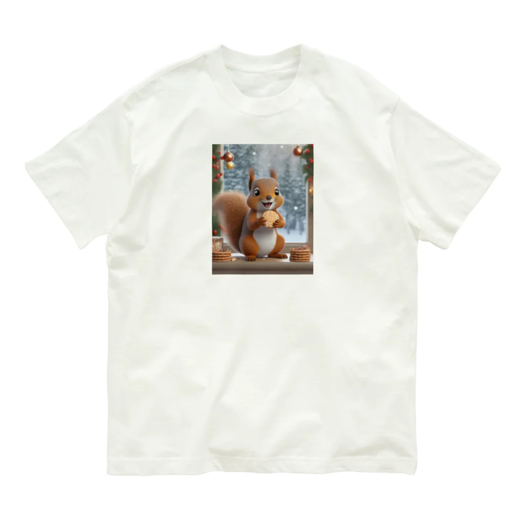 Colorful Canvasの窓辺でクッキーを食べるリス Organic Cotton T-Shirt