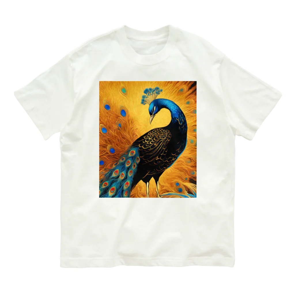 幸運のアートの孔雀 オーガニックコットンTシャツ