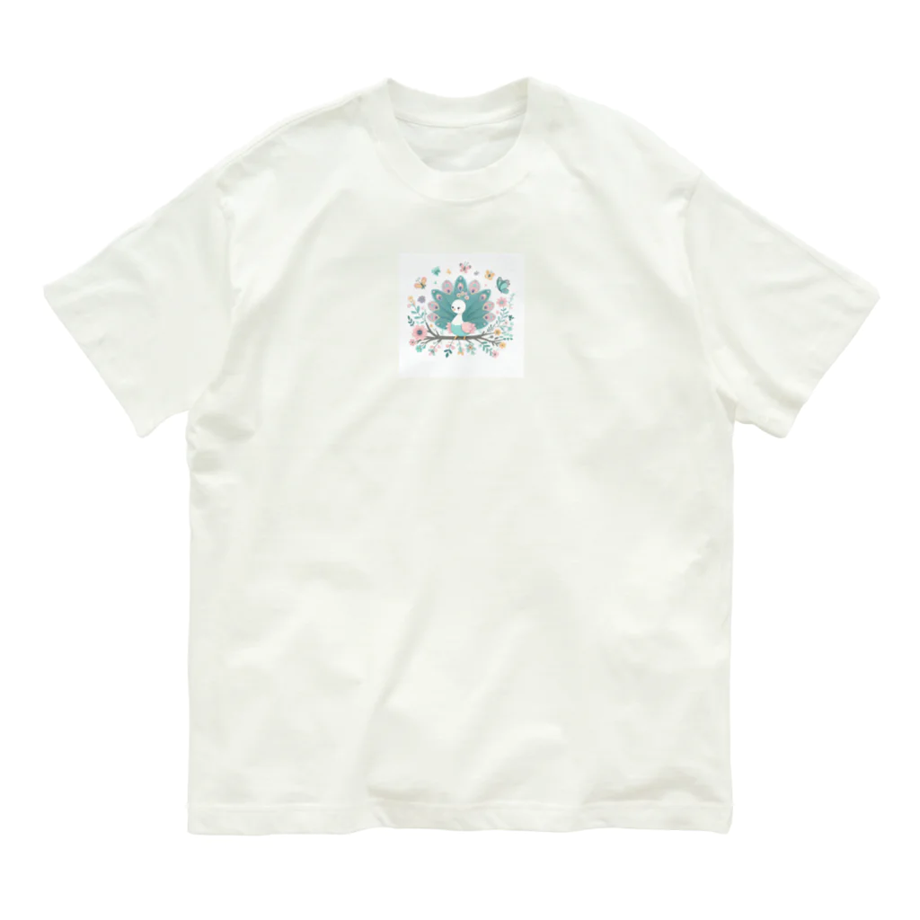 J-Peacockのカラフルな孔雀の幼鳥 Organic Cotton T-Shirt