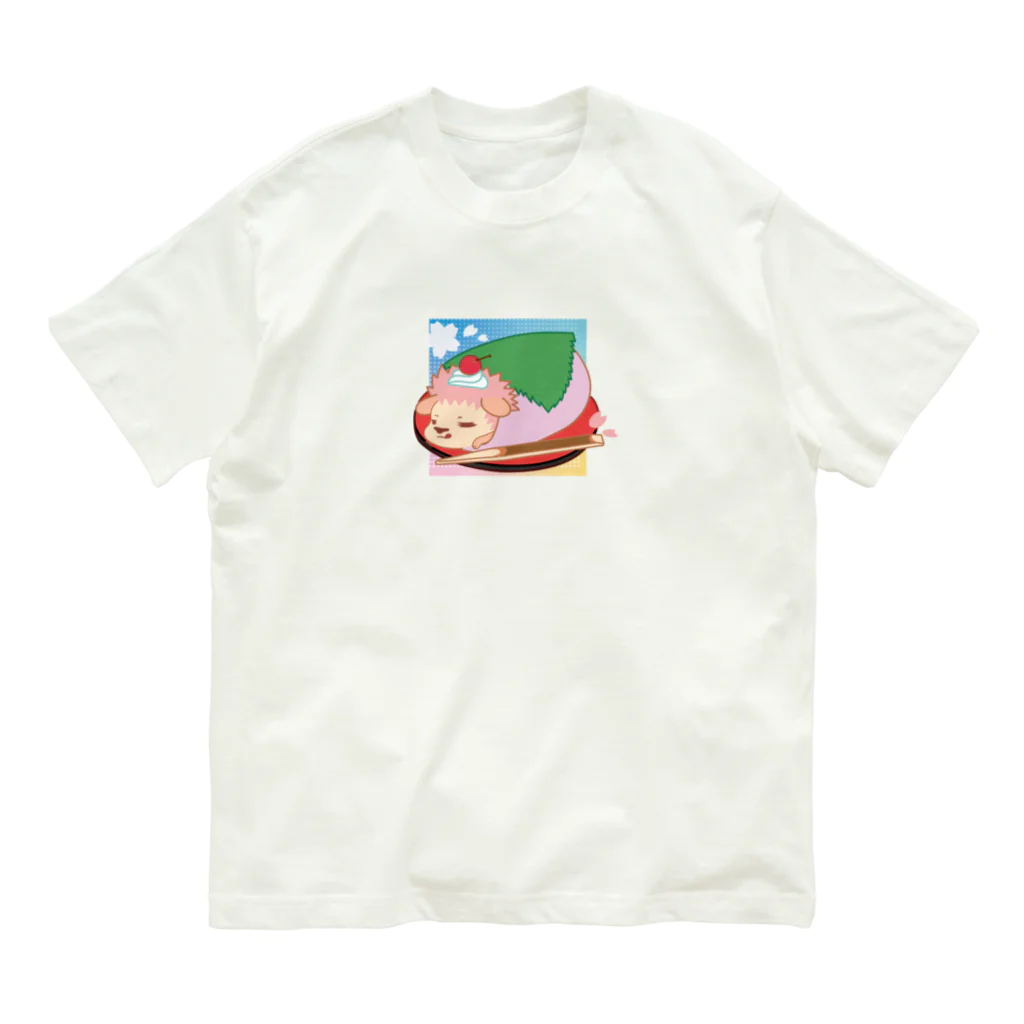 さちあきのおみせの季節のさくら餅ハリネズミ オーガニックコットンTシャツ