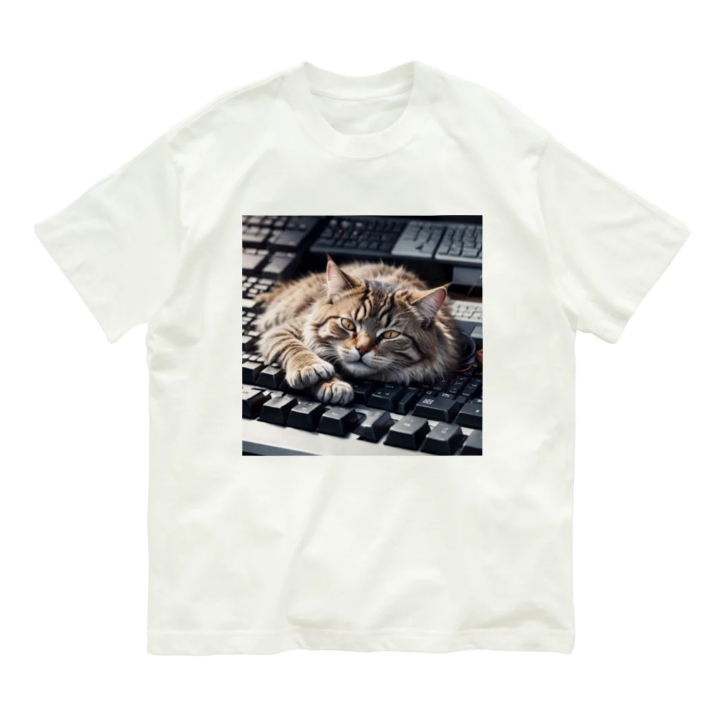 Ruru1の猫とキーボード オーガニックコットンTシャツ