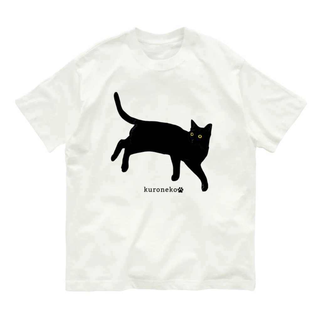 小鳥と映画館の見返り美ニャン　黒猫 オーガニックコットンTシャツ