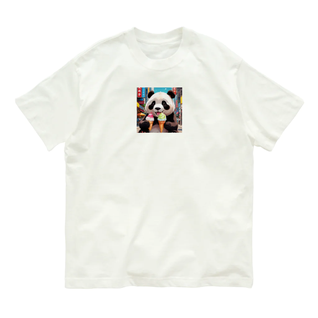 rakutenitibaのアイスクリームをもらって嬉しいパンダ Organic Cotton T-Shirt