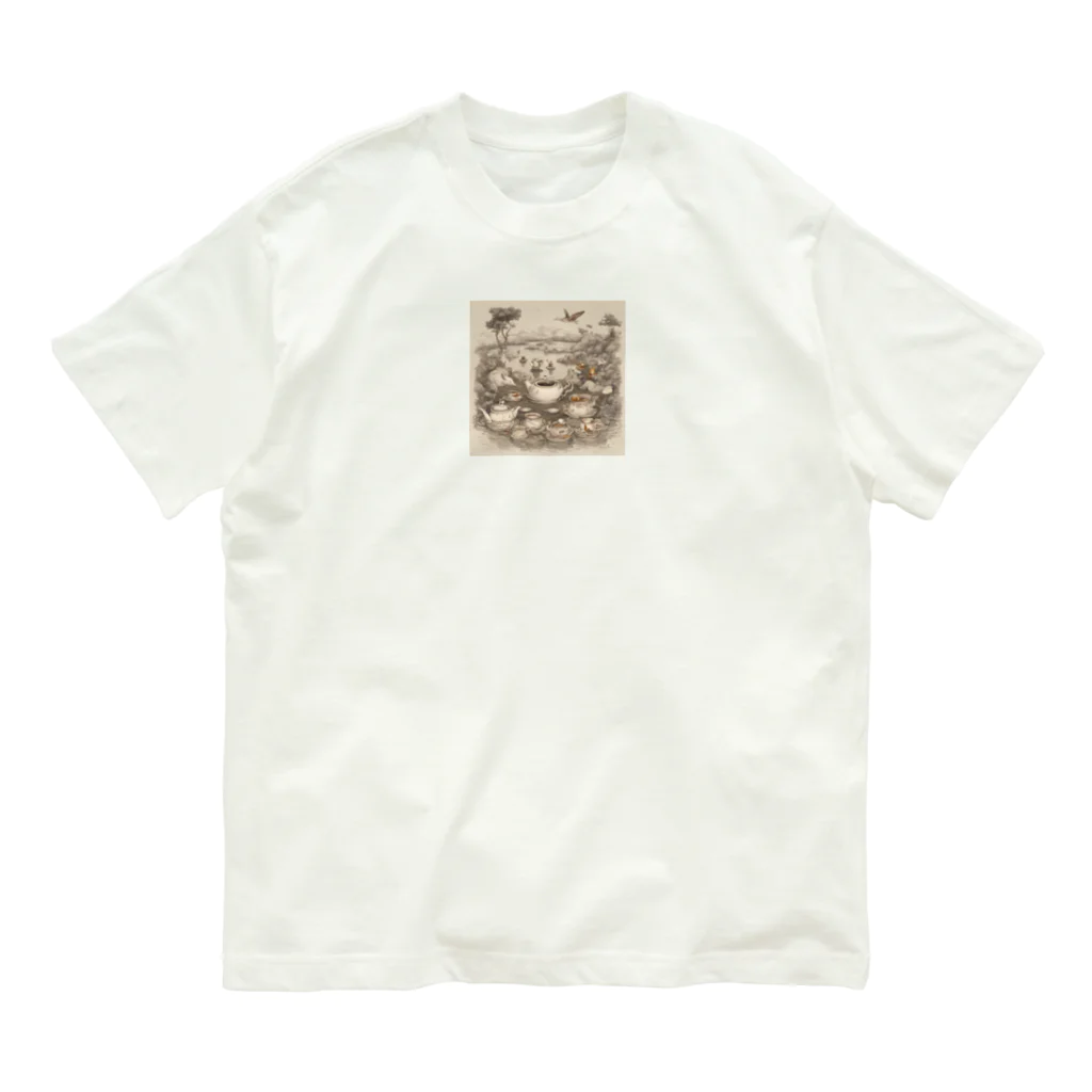 レトロゲームイラストの西洋風動物達のお茶会 Organic Cotton T-Shirt