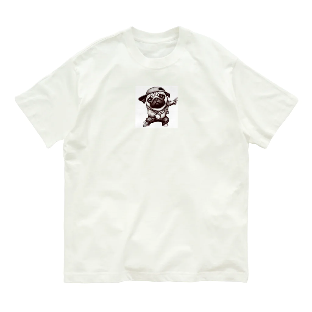 鼻ぺちゃ犬と和猫のヒップホップ パグ Organic Cotton T-Shirt