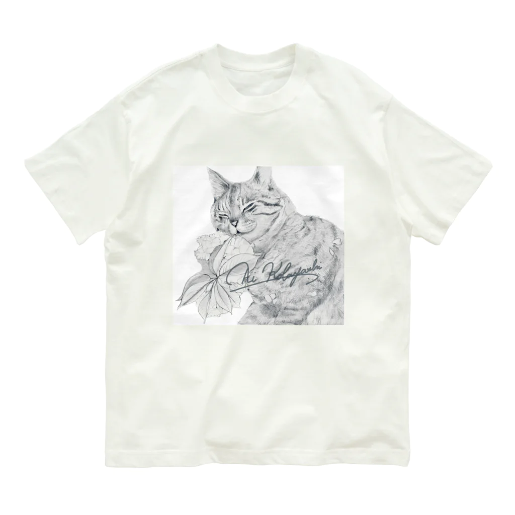 猫と犬のうちの子アート|Kobayashi Aiの桜ねこ|cherry blossom cat Organic Cotton T-Shirt