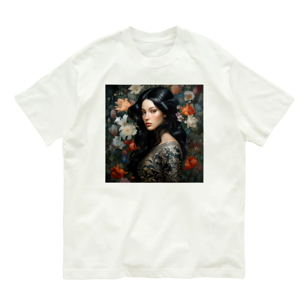 AQUAMETAVERSEのいろ色な、花に囲まれている女性　なでしこ1478 オーガニックコットンTシャツ
