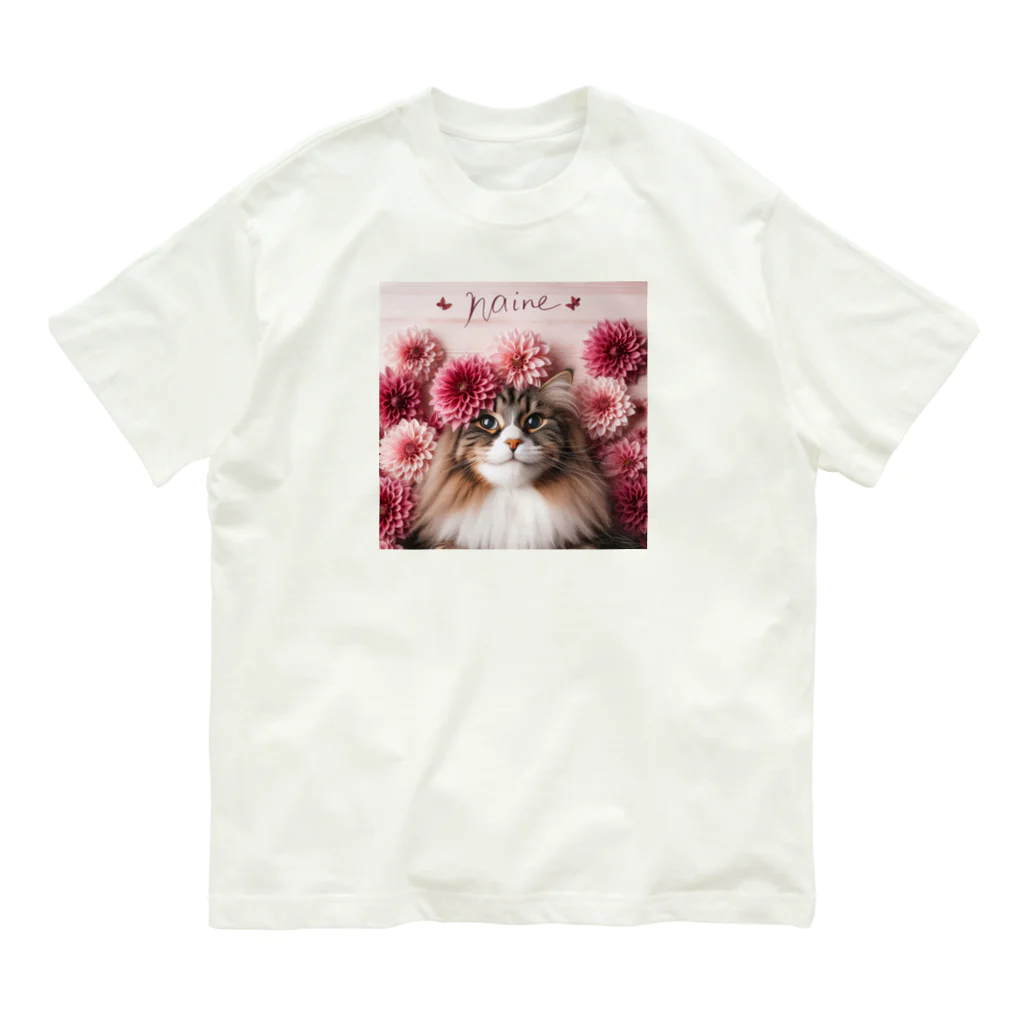 Y m @Y's shopの猫とダリア オーガニックコットンTシャツ