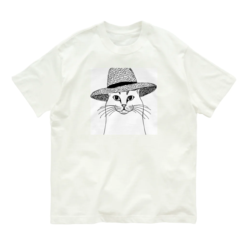 らうんじのムギワラノネコ オーガニックコットンTシャツ