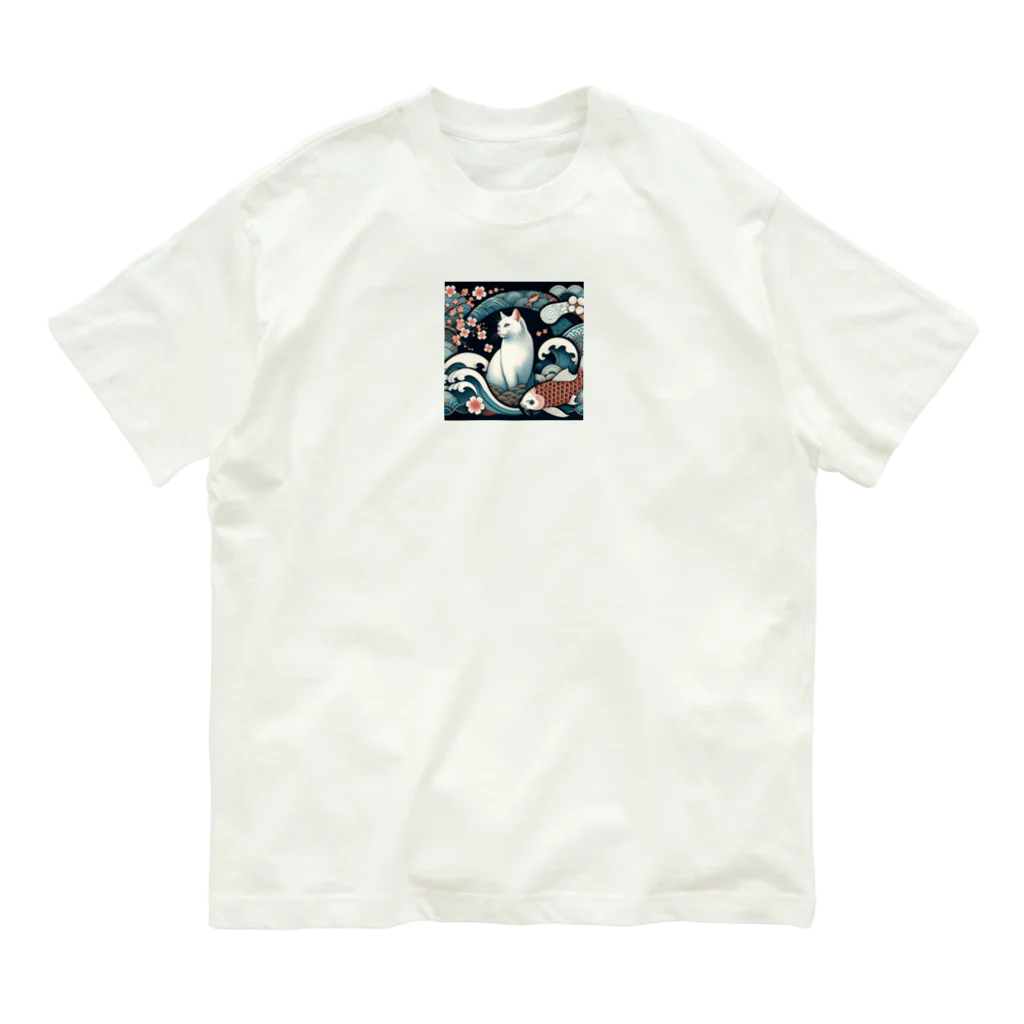 EMAKIの和紋様 x 猫　鯉と桜と波 Organic Cotton T-Shirt