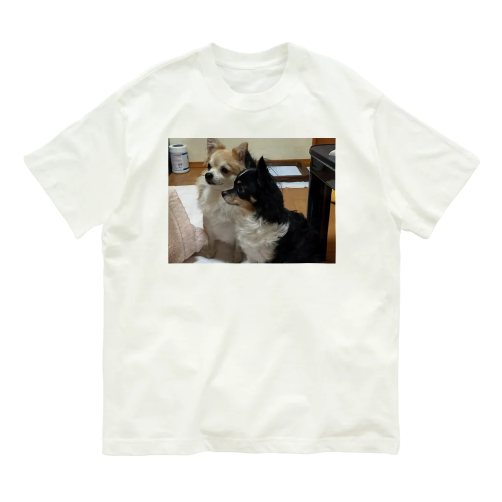 Yukaの絵と実家の犬🐕のチワワの小夏とイヴ オーガニックコットンTシャツ