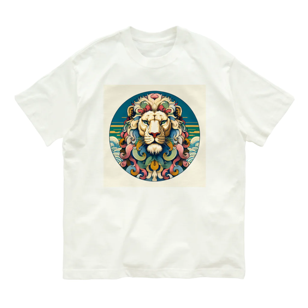 chaochao0701の浮世絵風　ライオン（顔）"Ukiyo-e style lion (face)."  "浮世繪風格的獅子（臉）。" Organic Cotton T-Shirt