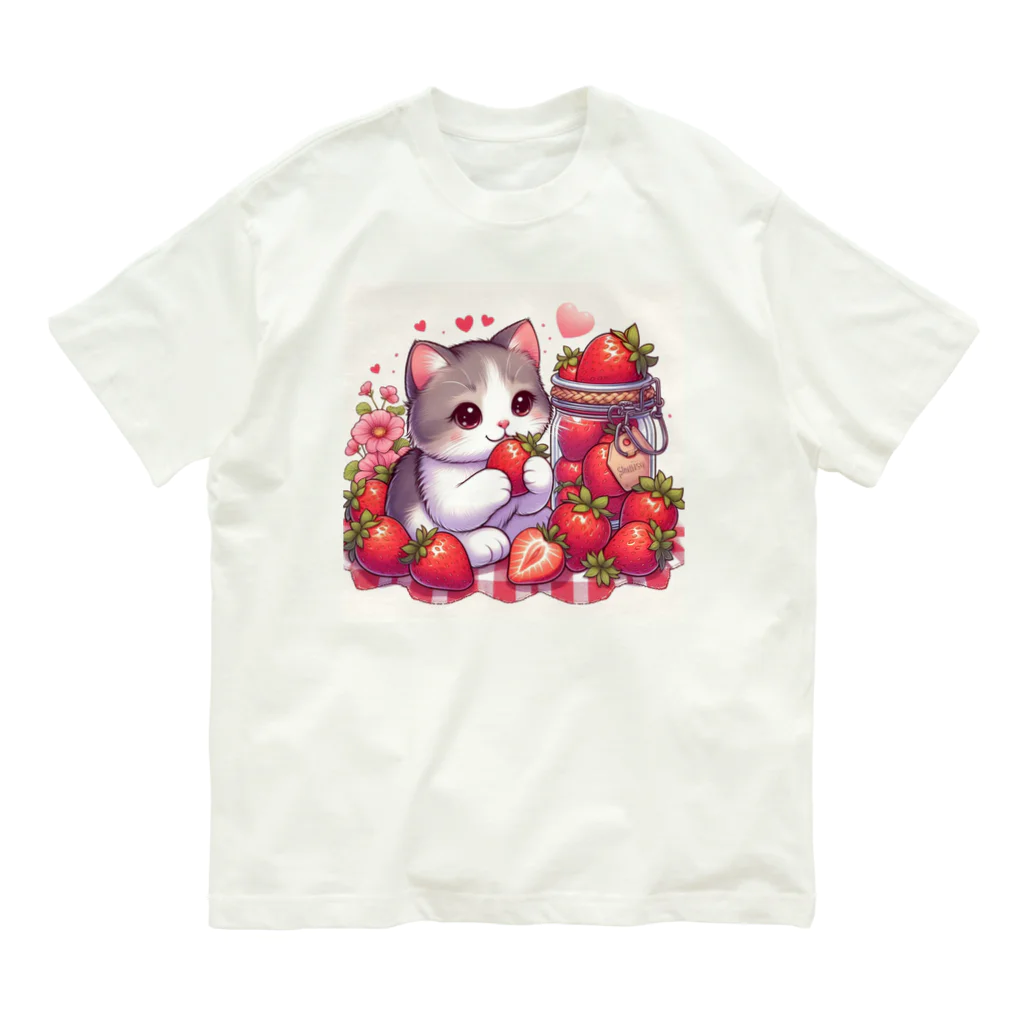 いちごと一緒🍓のいちごと猫シリーズ Organic Cotton T-Shirt