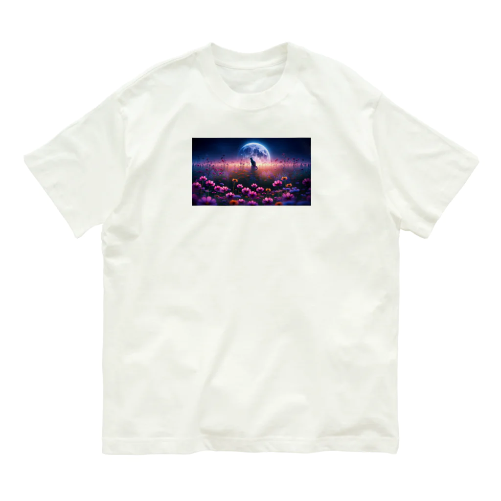 space catの花畑と猫と満月と Organic Cotton T-Shirt