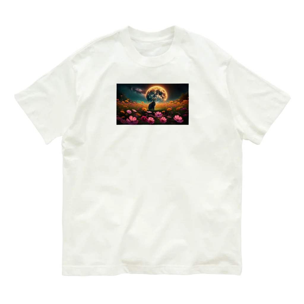 space catの秋の満月 青い目の猫 Organic Cotton T-Shirt