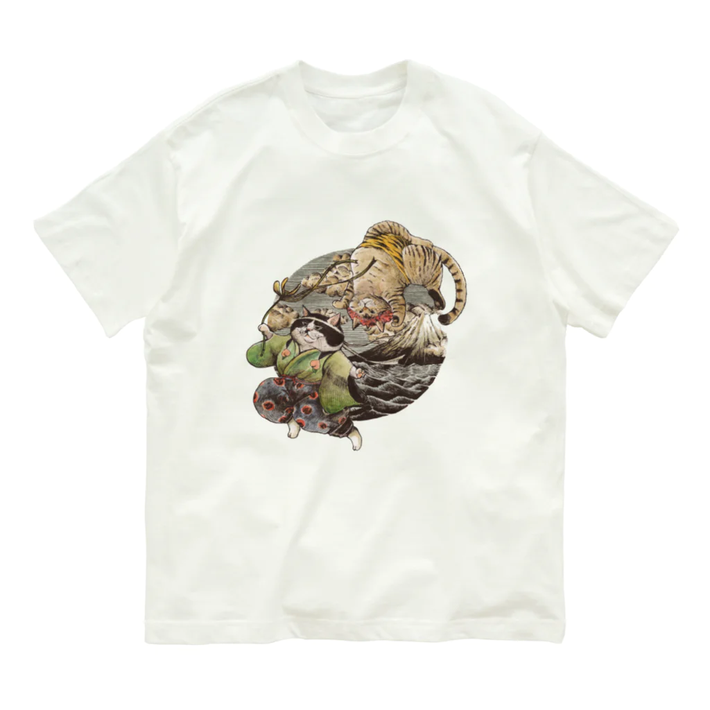 マルポレランドの桃太郎ねこの戯れ Organic Cotton T-Shirt