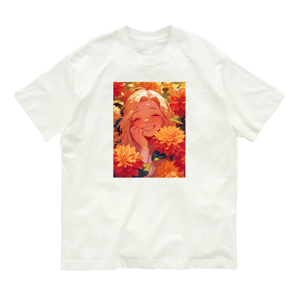 AQUAMETAVERSEのダリアの花の中の笑顔　なでしこ1478 オーガニックコットンTシャツ