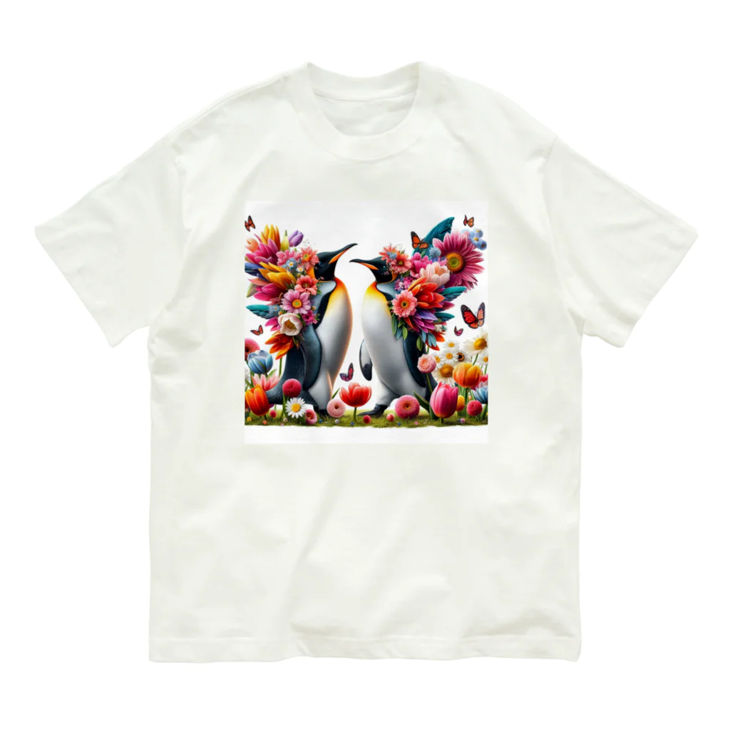 zenjoyのフラワーペンギン オーガニックコットンTシャツ