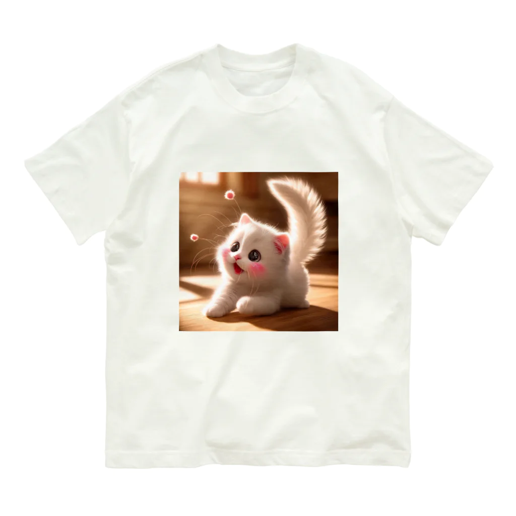 SAKUKOBAの頬紅をしたような可愛い子猫SAKUCAT オーガニックコットンTシャツ