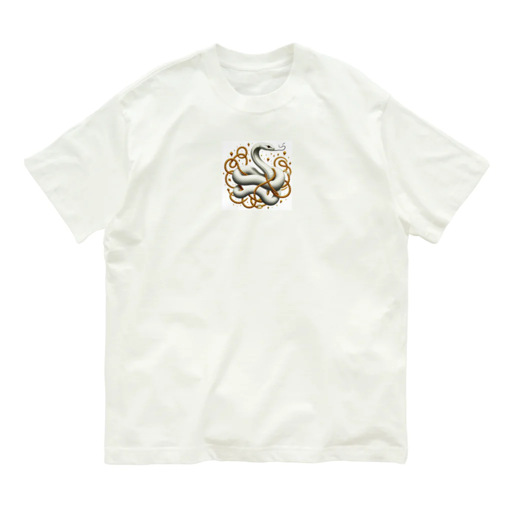 ぶーちゃんの幸運をもたらす白いヘビ オーガニックコットンTシャツ