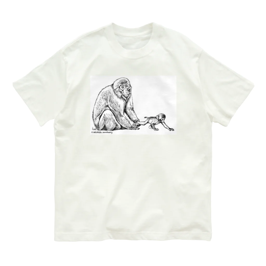 Wildlife sanctuary のニホンザルの親子 オーガニックコットンTシャツ