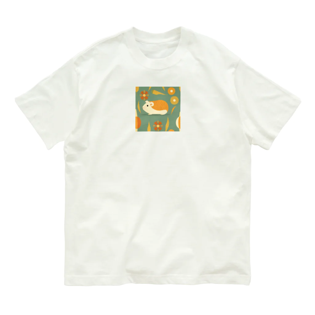 OKameMolꕤ︎︎オカメモルのレトロな花とモルモット Organic Cotton T-Shirt