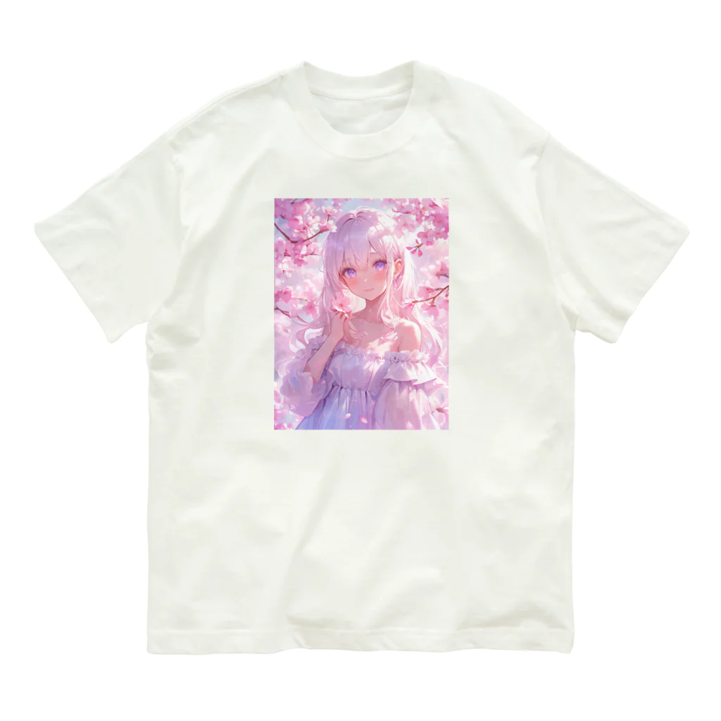 AQUAMETAVERSEの桜の下の少女幸せいっぱい　なでしこ1478 オーガニックコットンTシャツ