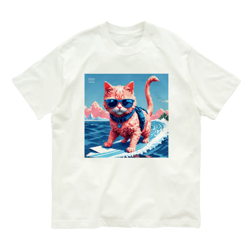 メロンパン猫のサーファーキャット オーガニックコットンTシャツ