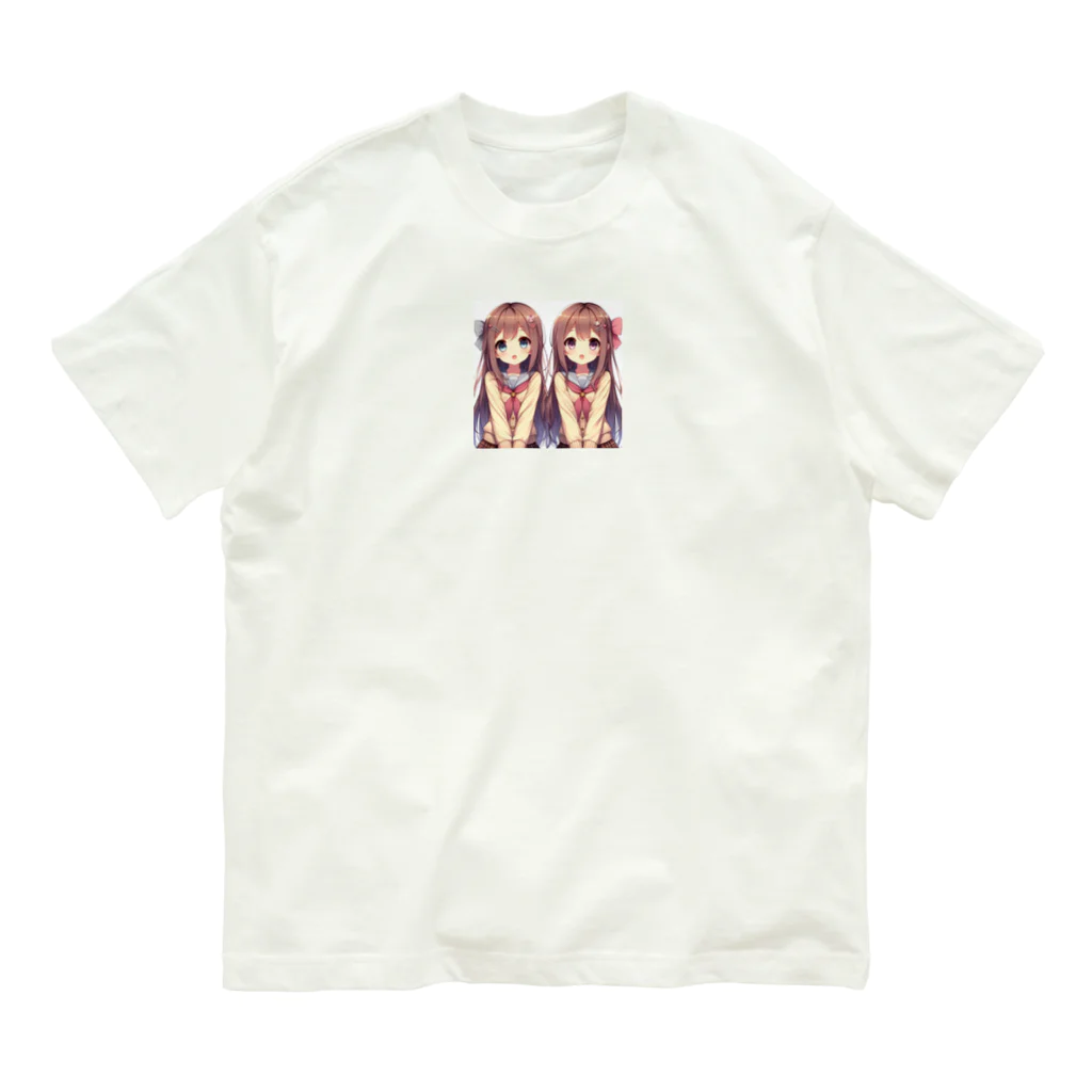 seigi2oo2の愛らしい可愛い双子の姉妹 オーガニックコットンTシャツ