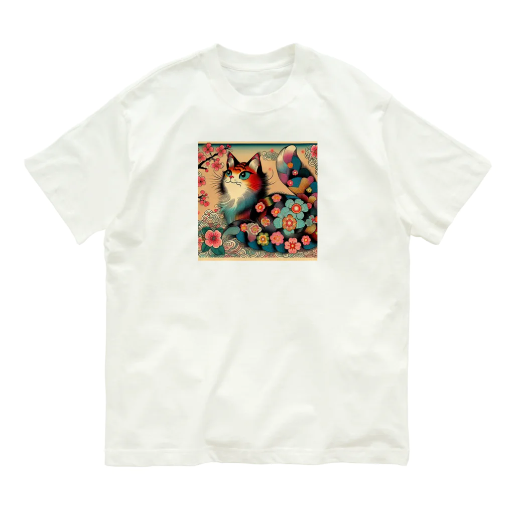 chaochao0701の浮世絵風　カラフル猫「Ukiyo-e-style Colorful Cat」「浮世绘风格的多彩猫」 Organic Cotton T-Shirt