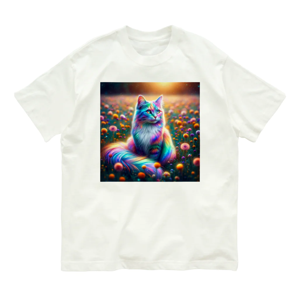 momonekokoの虹色に輝く優雅な猫 Organic Cotton T-Shirt