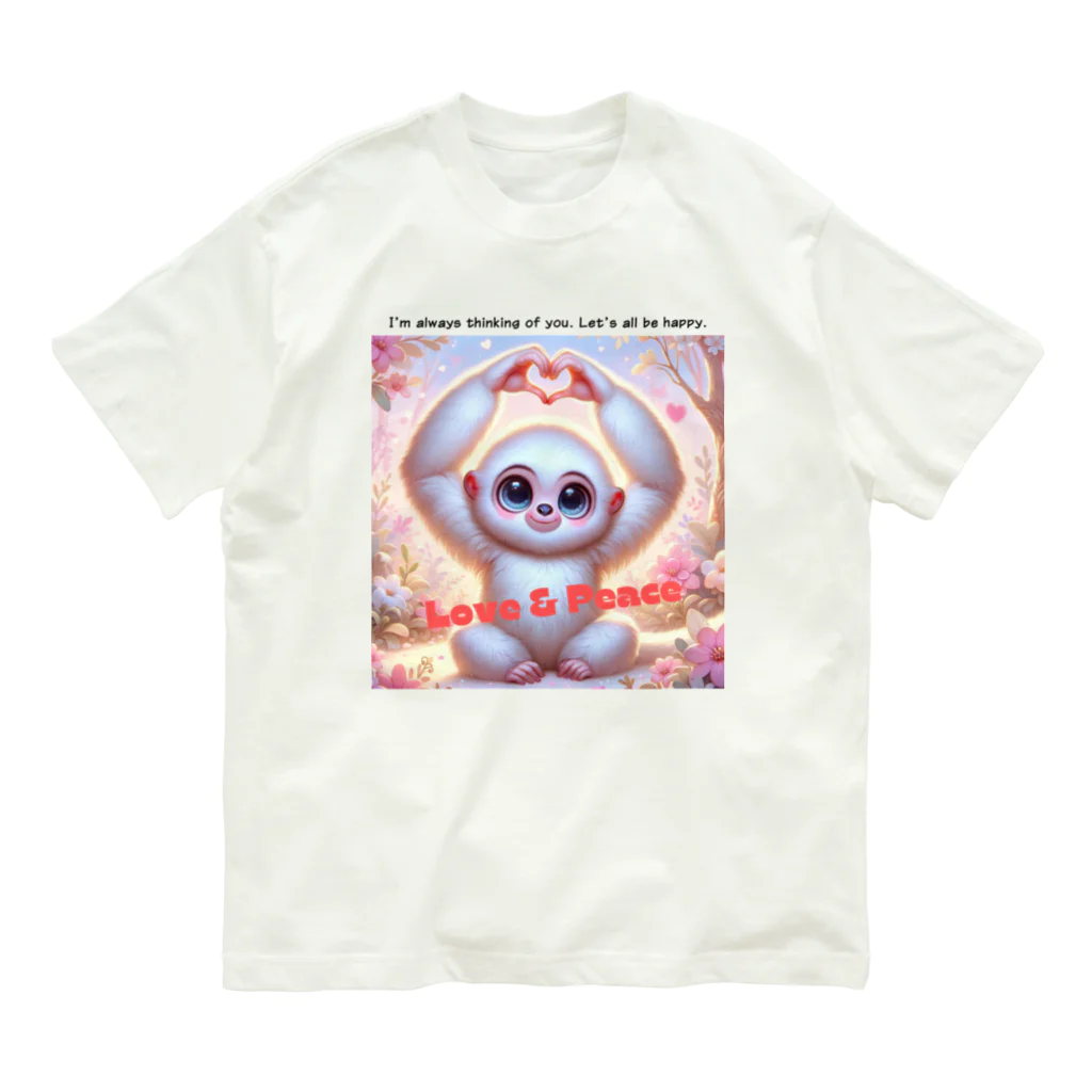 dreamy-designのLOVE&PEACE　シロテナガザルくん オーガニックコットンTシャツ