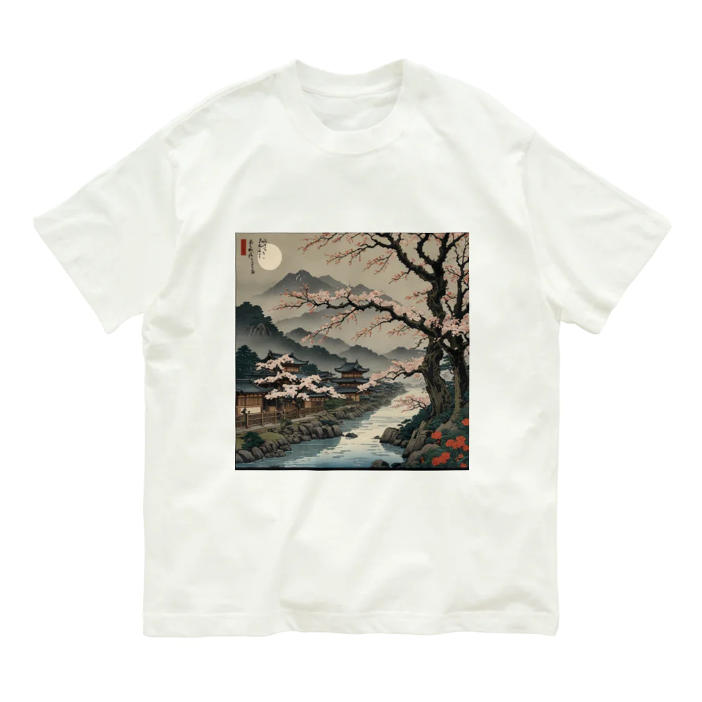 rit=ndの浮世絵　桜と月 オーガニックコットンTシャツ