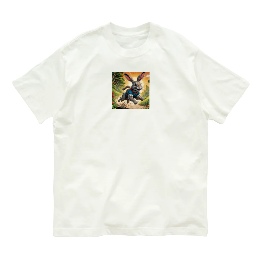 Umeshopの走り回るウサギ Organic Cotton T-Shirt