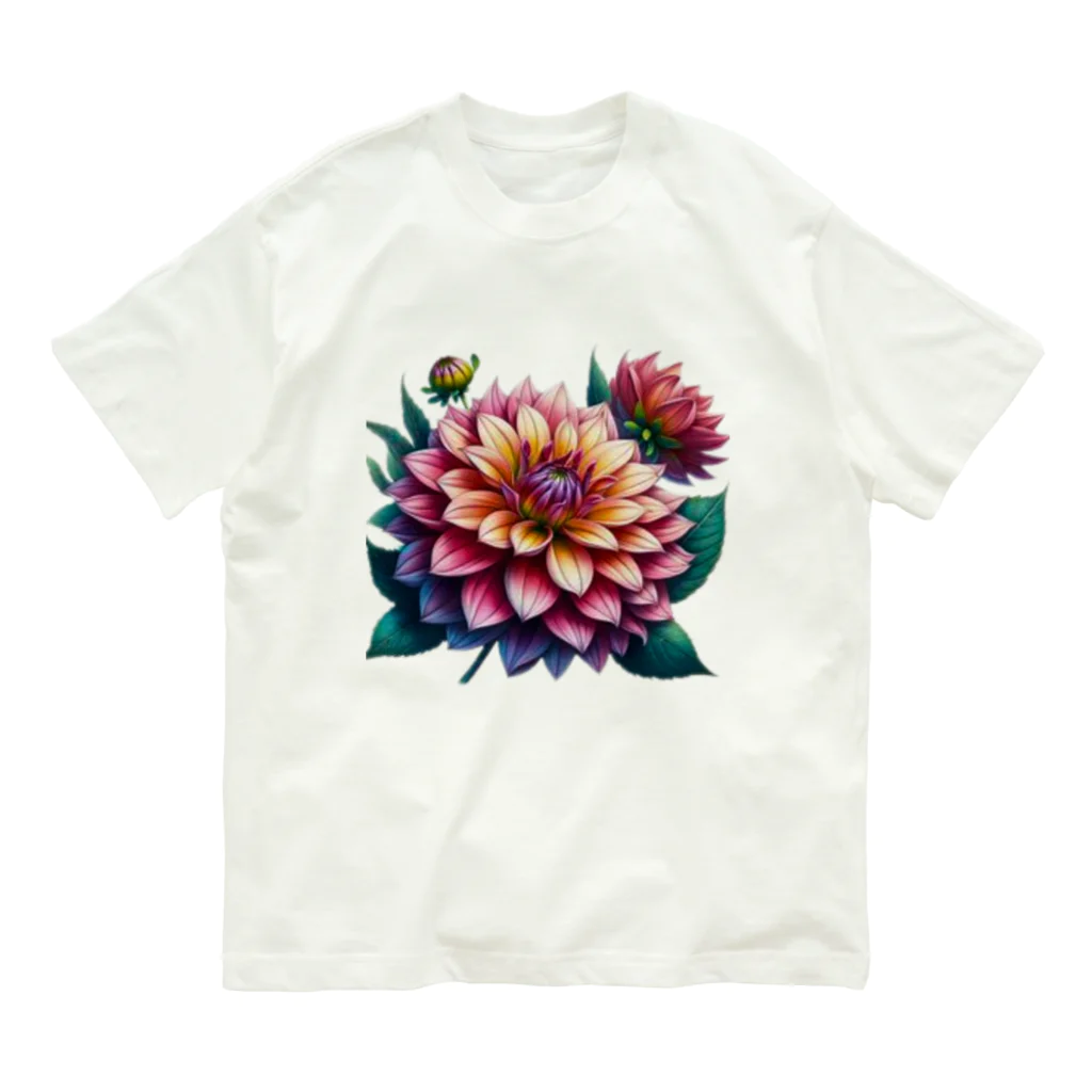 Have-good-luckのふんわりした花「ダリア」 Organic Cotton T-Shirt