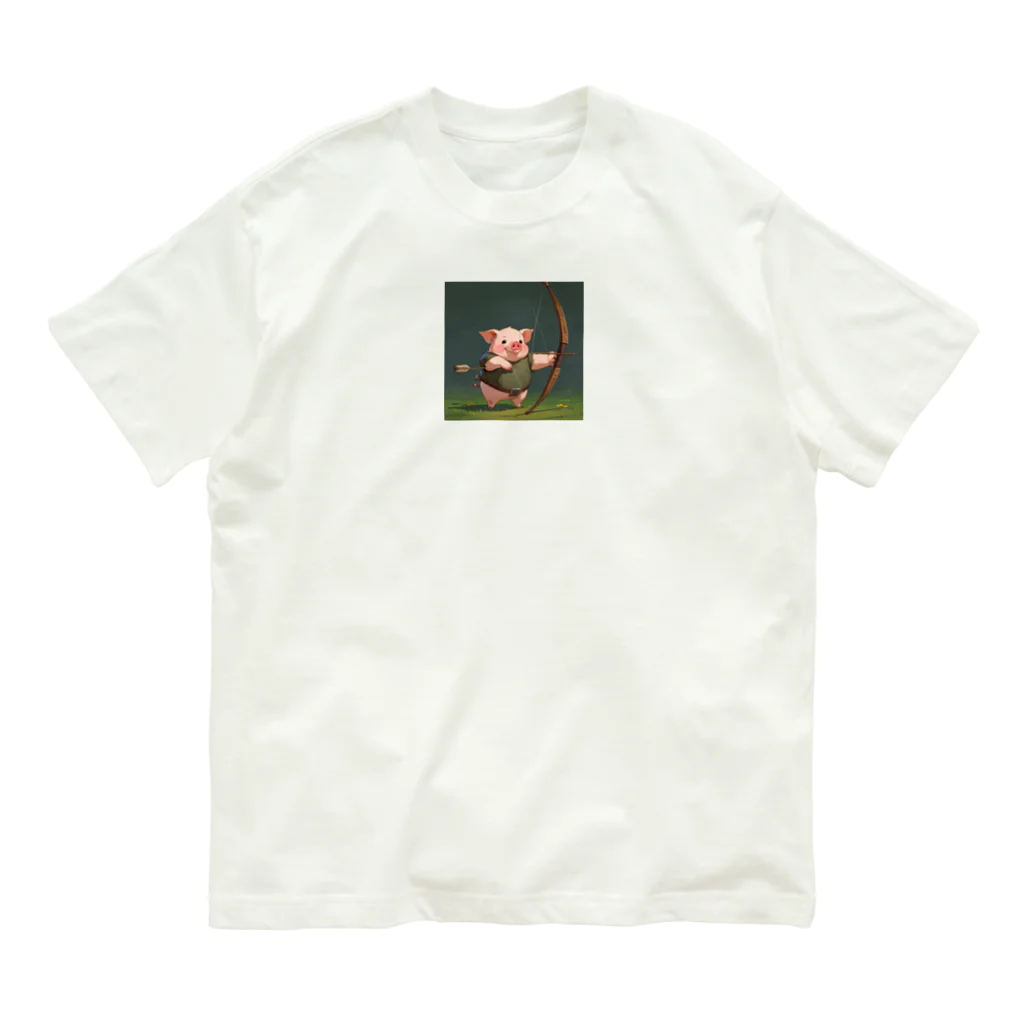 ganeshaのかわいいブタとアーチェリーを練習しよう Organic Cotton T-Shirt