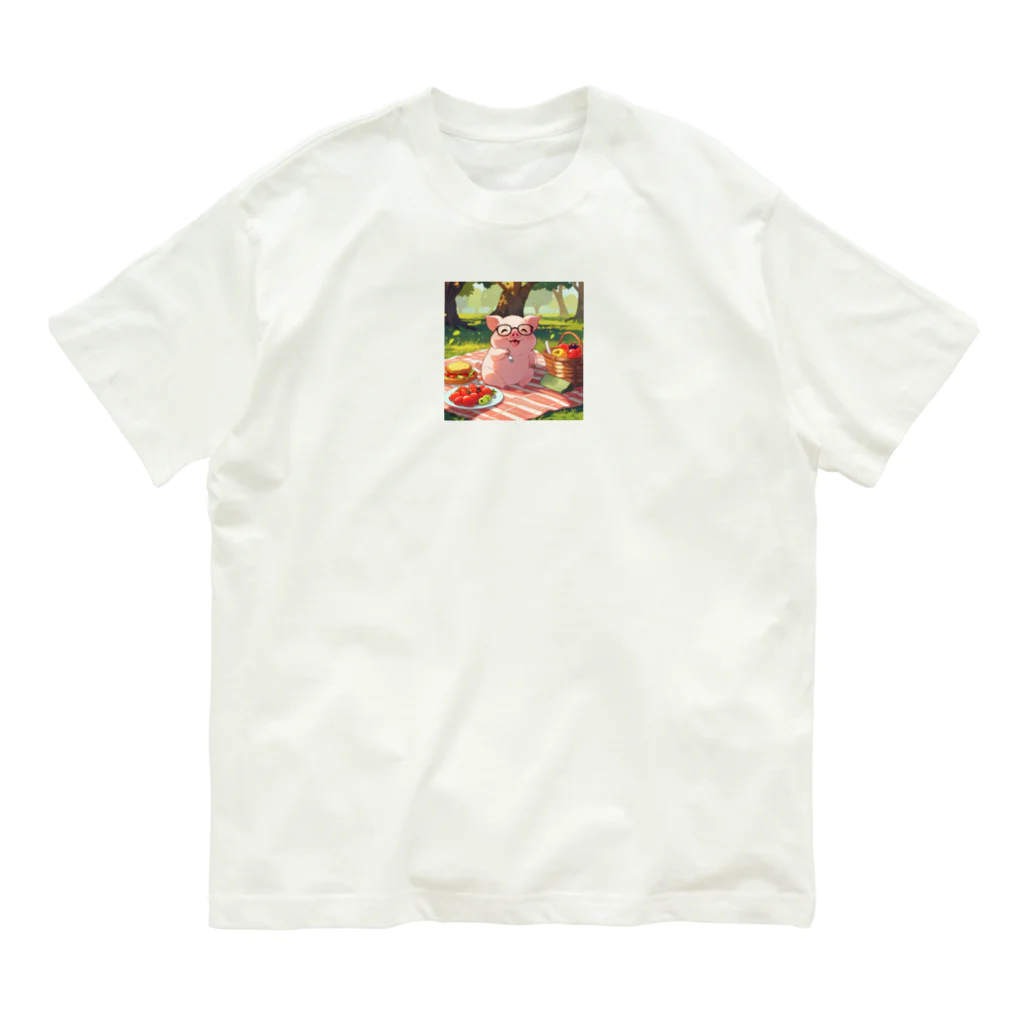 ganeshaのかわいい豚とピクニック Organic Cotton T-Shirt