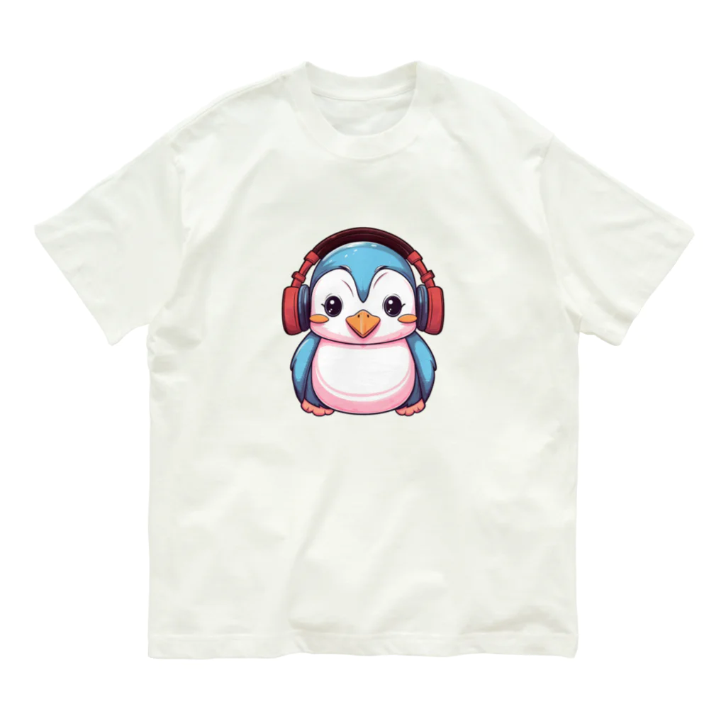 Vasetti_pressの赤いヘッドホンを付けているペンギン Organic Cotton T-Shirt