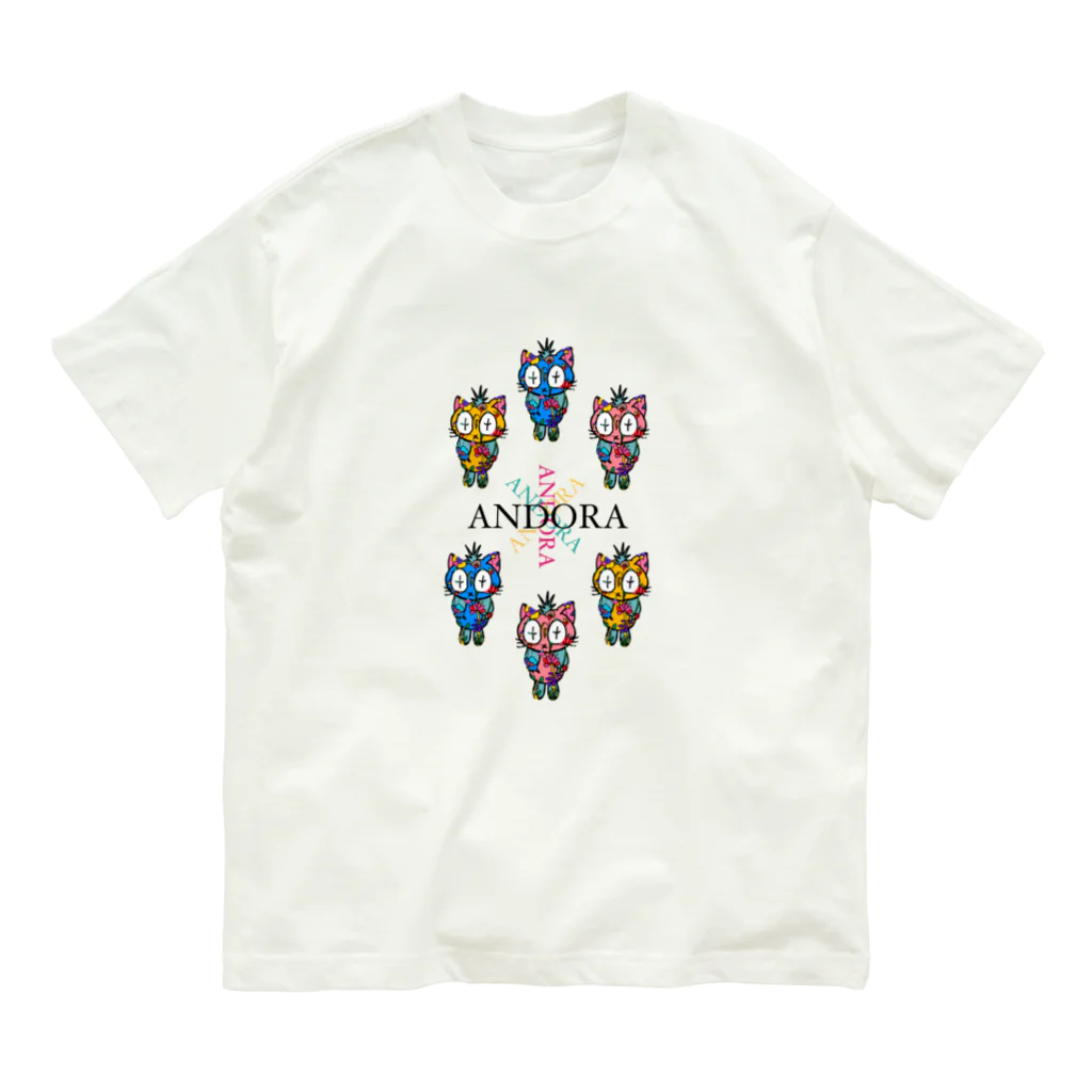 ANDORAのトロピカル　ANDORAネコ オーガニックコットンTシャツ